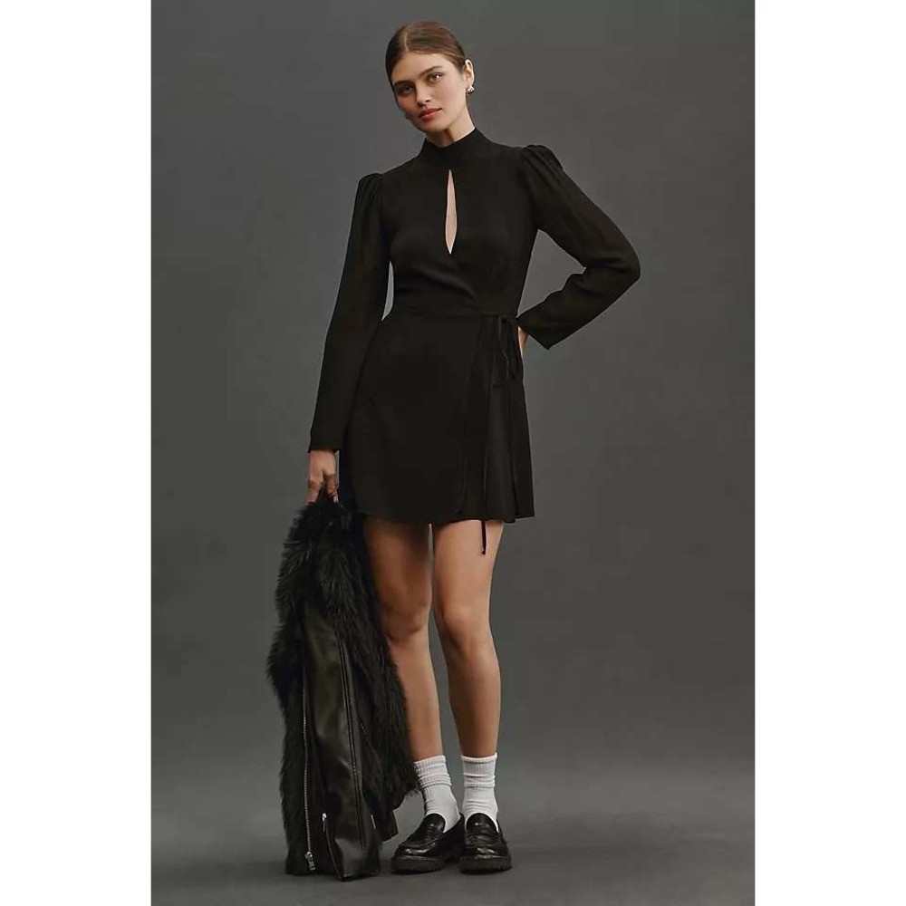 Reformation Black Mock Neck Keyhole Long Sleeve Mini Dress XS